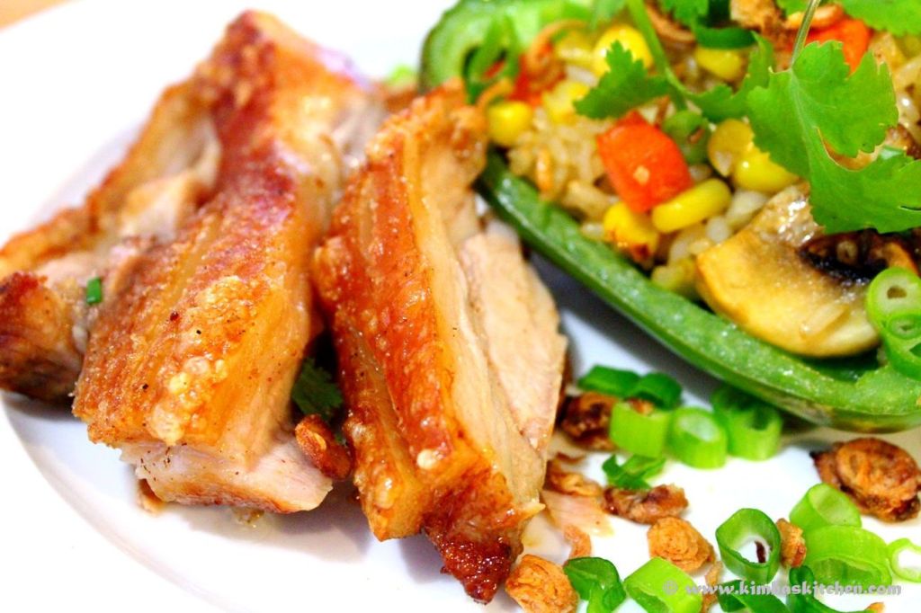 Crispy Roast Pork and Asian Fried Rice Stuffed in Grilled&nbsp;Capsicum
