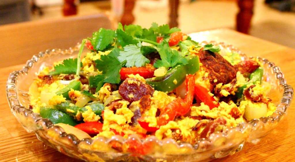 No Carb Diet Recipe Series: Chinese Egg Omelette with "Lap Chiong", Capsicum, Onion and&nbsp;Coriander