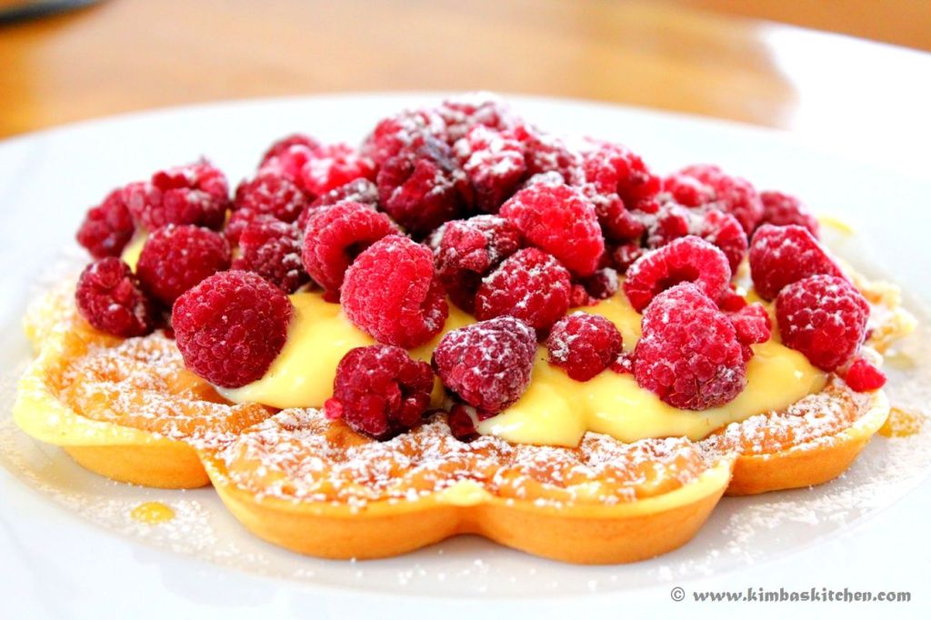 Peanut Butter Waffles with Custard &&nbsp;Raspberries