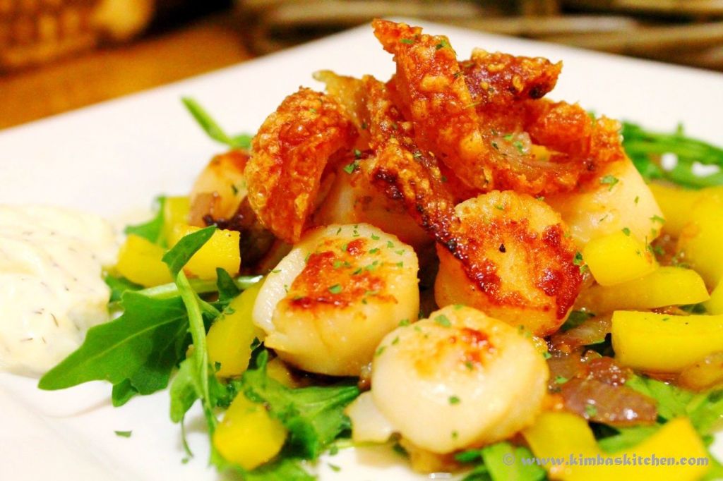 Scallops with Peperonata, Aioli & Pork&nbsp;Crackles
