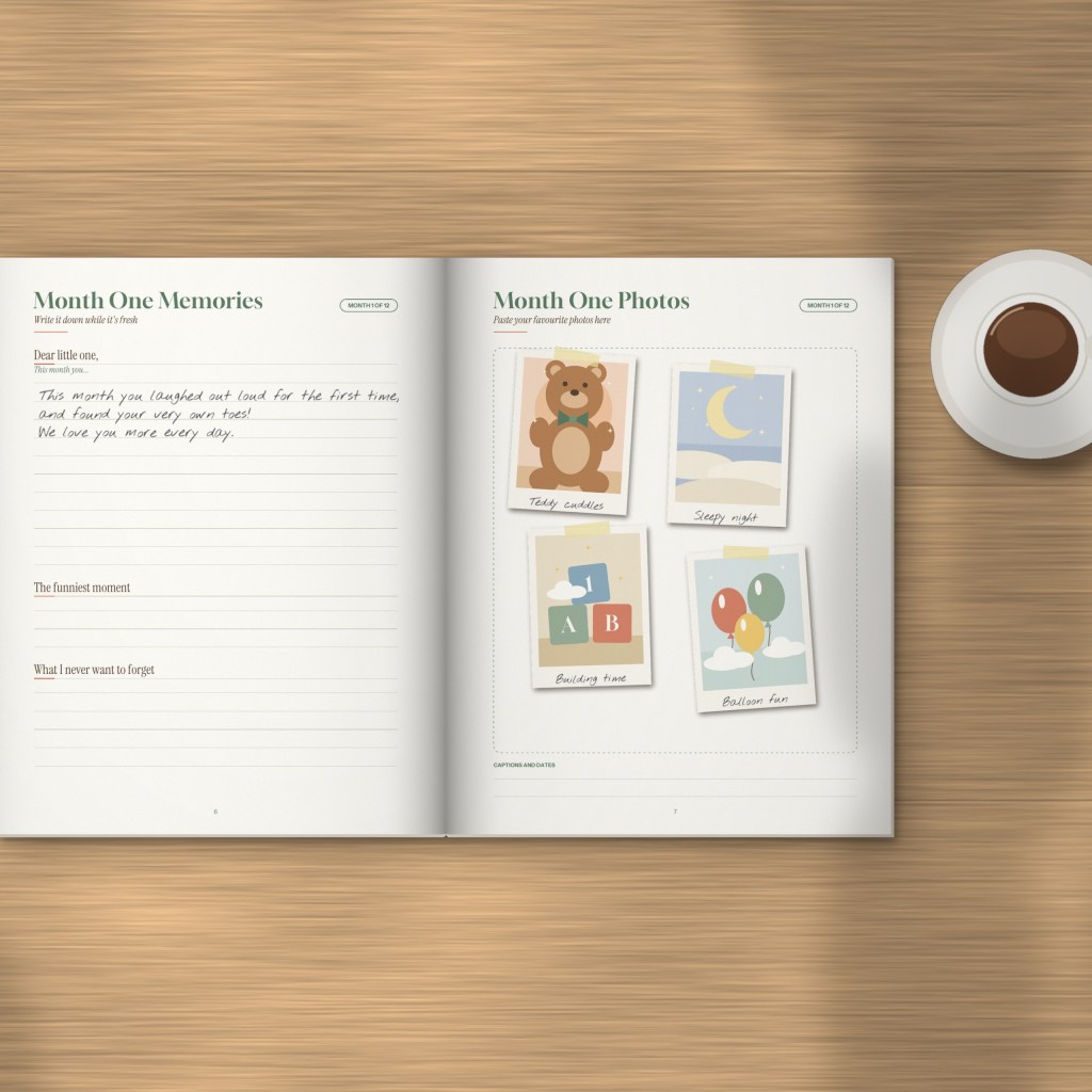 Baby's First Year memory book on a desk