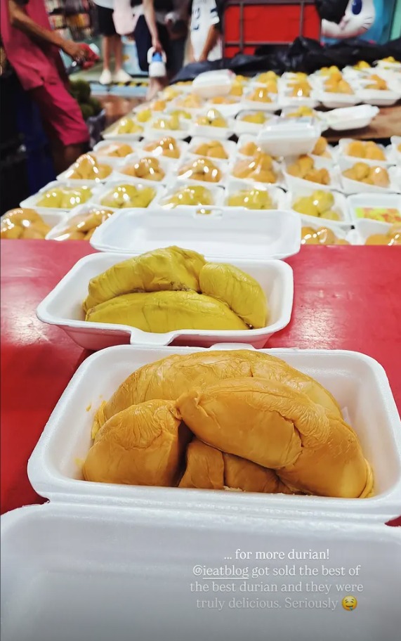 Rows of takeaway boxes filled with durian