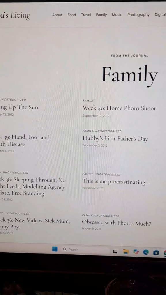The Family category page before, with text-only posts and no photos