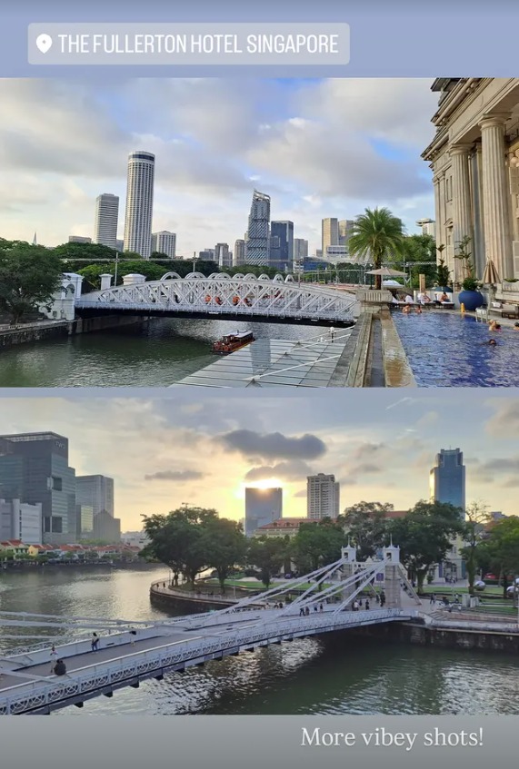 Two views of the river and bridges from The Fullerton Hotel Singapore