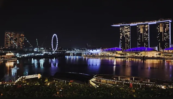 Marina Bay lit up at night