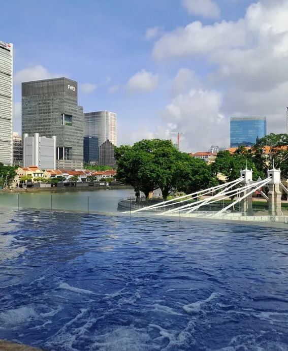 The infinity pool edge looking out to the river