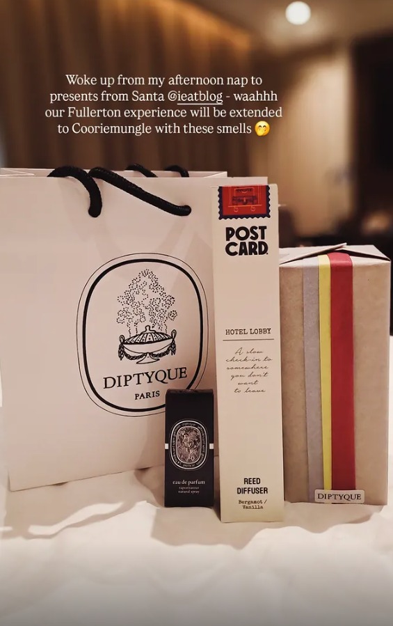 Diptyque gifts including perfume and a reed diffuser