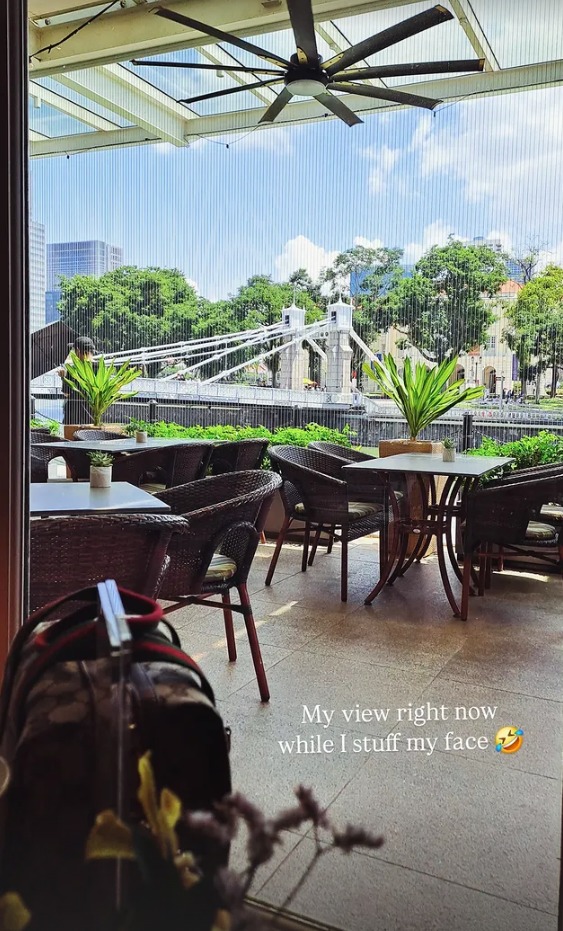 View from the brunch terrace to the river bridge