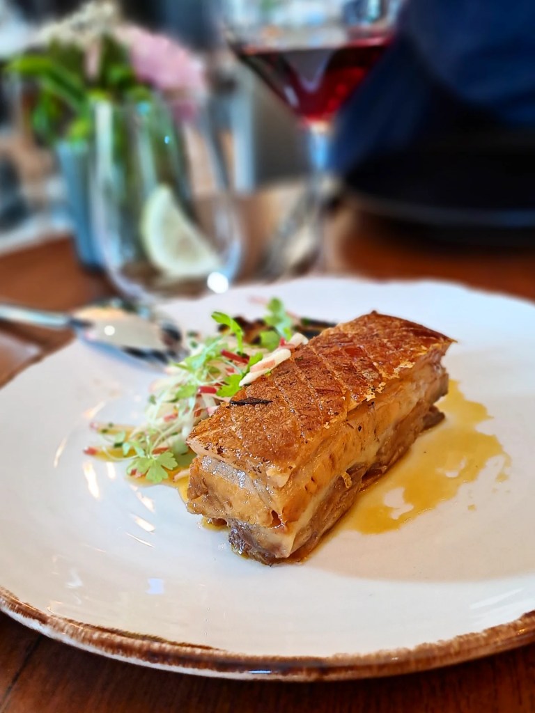 Crispy pork belly with a fresh slaw